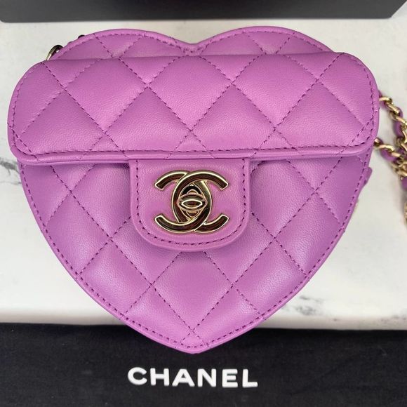 Chanel Purple Heart Bag CC in Love Small/Mini Leather Crossbody NEW Valentine's - Picture 4 of 16